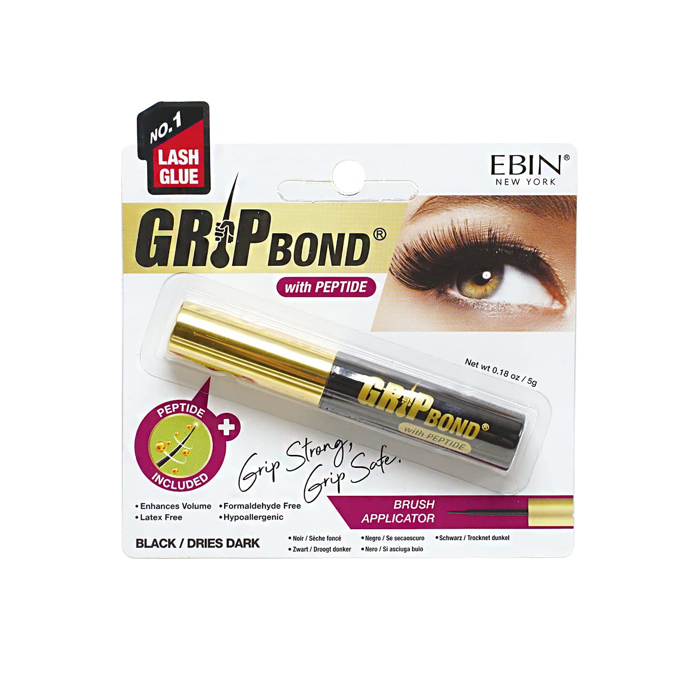 EBIN Grip Bond Eyelash Adhesive Glue ( Black, Peptide)